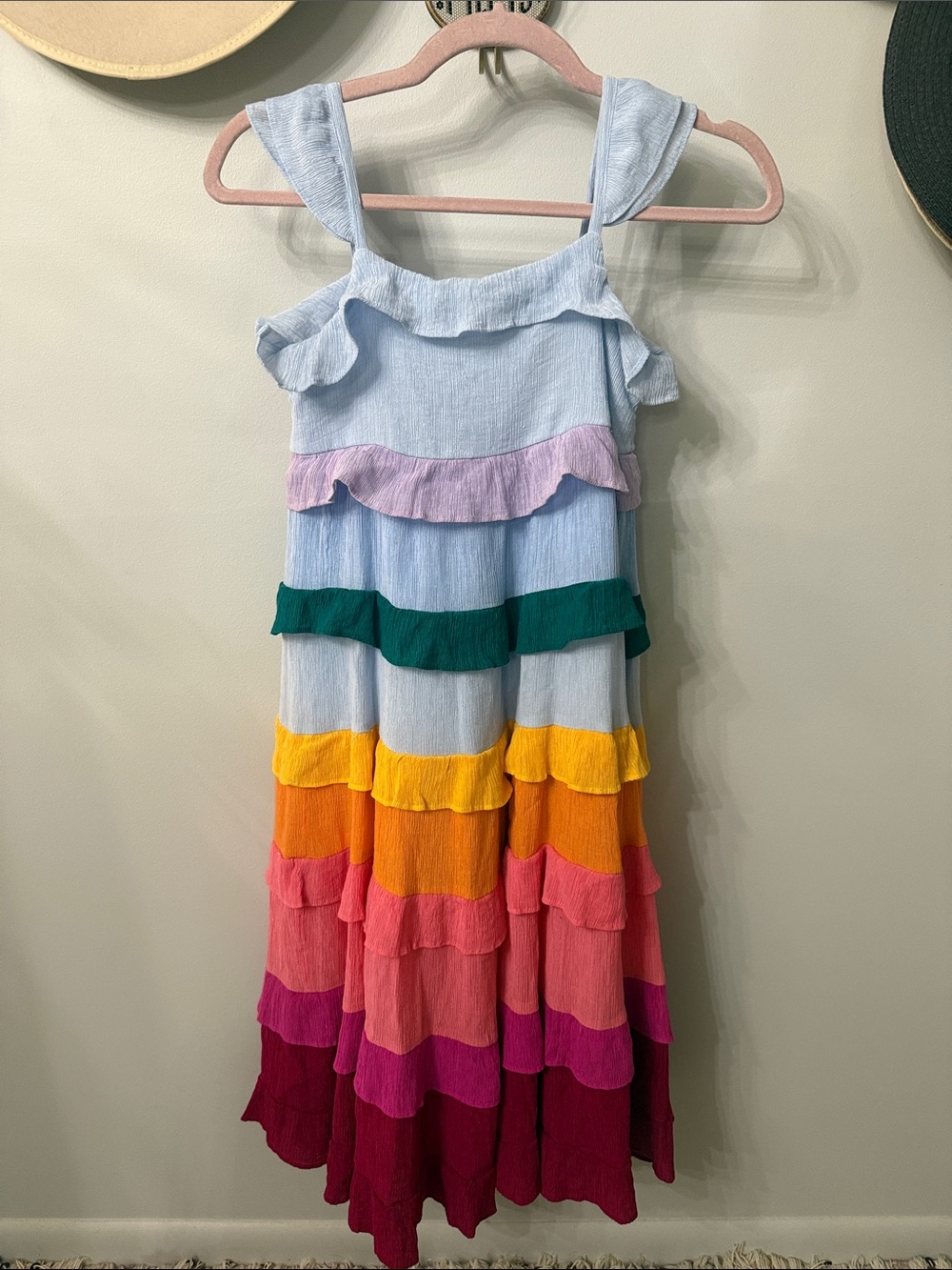 crown & ivy Light Blue Multicolor Ruffle Tiered Dress